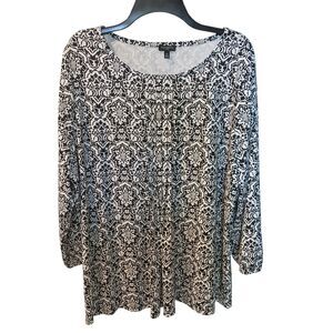 TALBOTS Women's Slinky Bold 3/4 Sleeve Blouse Geometric Black White Size 2X
